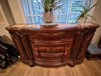Ornate Wood Dresser with Marble Top