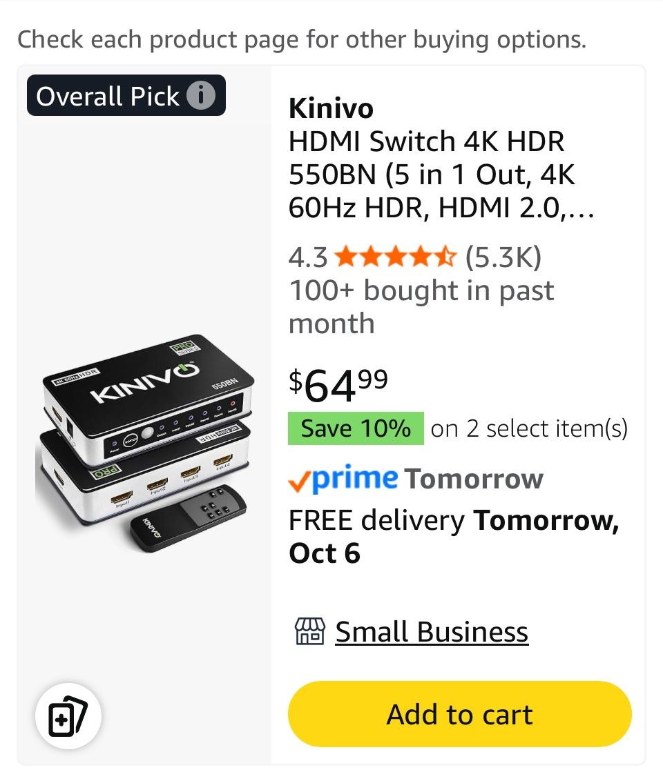KINIVO 550BN HDMI Switch