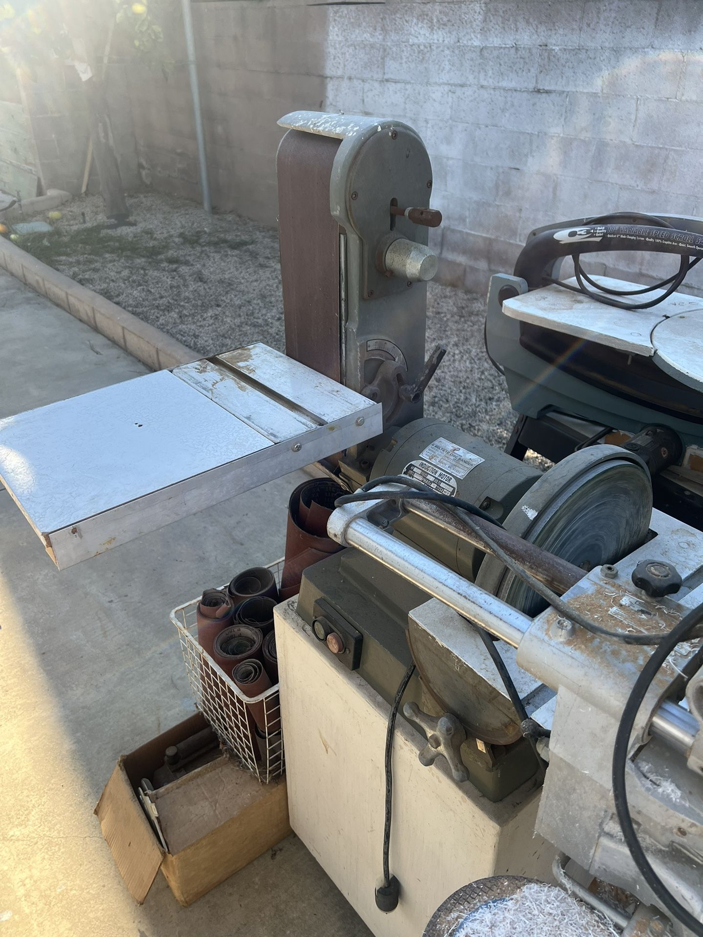 Belt / Disc Sander ~ Full Size On Stand - Level Working Table Vintage + Belts & Sand Papers