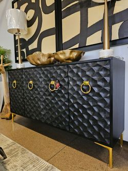 New Gorgeous Contemporary Black and Gold Console Cabinet or TV  Stand