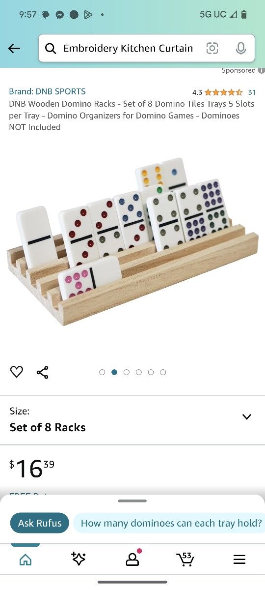 DNB Wooden Domino Racks - Set of 8 Domino Tiles Trays 5 Slots per Tray - Domino Organizers for Domino Games - Dominoes NOT Included