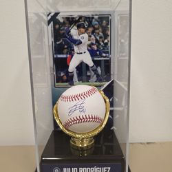 Julio Rodriguez Autographed baseball and Glove display case