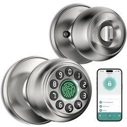 🔥brand new🔥 Fingerprint Door Lock，Fingerprint and Keypad Input Smart Door knob, App Controlled Biometric Door Lock, Keyless Entry, Bedroom, Office, 