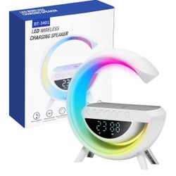 Smart Alarm Clock with Wireless Charging, 9.45" RGB Night Light Table Lamp, Bluetooth Speaker, Sound Machine, Sunrise Wake Up Light, Dimmable LED Lamp