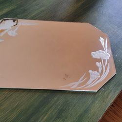 Vintage Etched Glass Mirror Tray