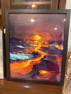 Sunset, ocean hand painting