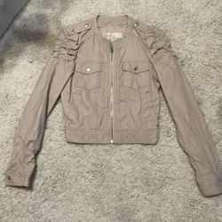 New Arden B fake leather jacket pink cream small ruffle ruching. No tags as I used to take all tags off before putting in my closet. Never worn