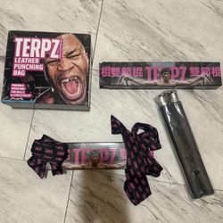 leather punch bag , terpz nunchucks and headband 