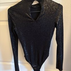 Black Sequin Long Sleeve Bodysuit