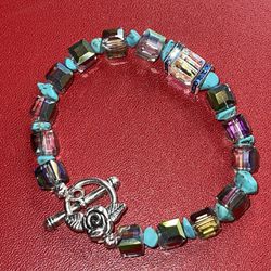 Austrian Crystal Cube & Torquoise Beaded Bracelet