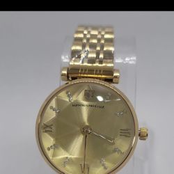 Montres Prestige gold gemmed sunburst dial analog quartz bracelet watch w/box