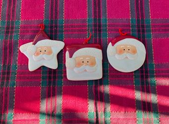 Home Interiors and gift Set of 3 Ceramic Santa Claus Christmas Ornaments