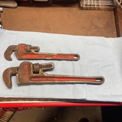 Pipe Wrench Set One Is Ridgid  The Other No Makers Mark 