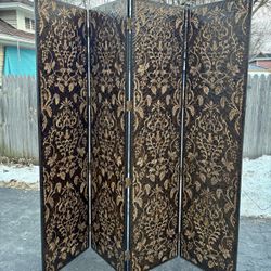 Black and Gold Four Panel Room Divider.