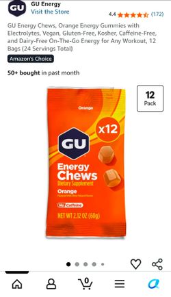 GU Energy Chews, Orange Energy Gummies with Electrolytes, Vegan, Gluten-Free, Kosher, Caffeine-Free, and Dairy-Free On-The-Go Energy for Any Workout, 