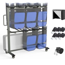 Qinqi Grey Folding Chair and Table Cart, 800LBS Weight Capacity Two Tier Folding Chair Dolly with 4In Swivel Wheels Easy Chair Storage Rack with Gift-