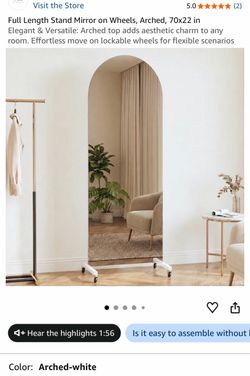 Full Length Stand Mirror on Wheels, Arched, 70x22 in Elegant & Versatile: Arched top adds aesthetic charm to any room. Effortless move on lockable whe
