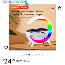 Bluetooth G Speaker with Wireless Charging, Smart Night Light, Alarm Clock, RGB