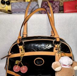 Coach Peyton signature black patent leather satchel
