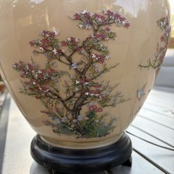 vintage Chinoiserie traditional hand-painted glass large ginger jar table Lamp