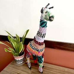 Chindi Rope Giraffe Handmade Colorful Vintage Style Animal Figure Home Decor 27”