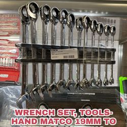 WRENCH SET, TOOLS-HAND MATCO 19MM TO 8MM RATCHETING WRENCH SET