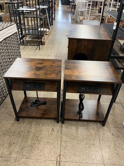 VASAGLE Side End Table w/ Charging Station Set of 2 - Brown ***open box***