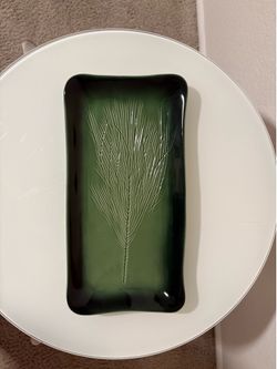 Kay Wayne Green Pottery Serving Platter Pine Bough