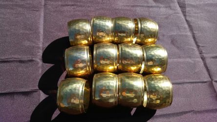 Set of 12 brass polished hammered napkin rings