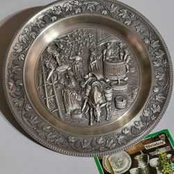 SKS Design Pewter Decorative Plate, Collectible Plate, Wine Making, Bar Decor

