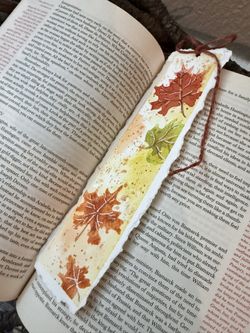 Hand-Painted Watercolor Bookmark – Autumn Leaves Design