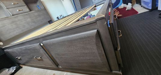 Queen size bed frame with alot of storage compartments