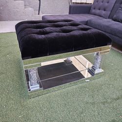Glamorous Ottoman Glass Coffe Table Black Velvet $199