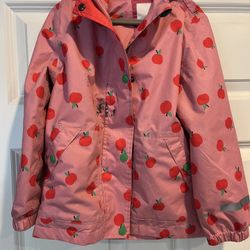 Boden Girls Pink Apple Print Waterproof Jacket Size 6-7