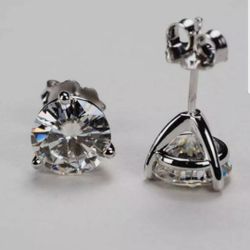 GENUINE 2 CT (1 CT EA) 14 KT CLEAR MOISSANITE EARRINGS