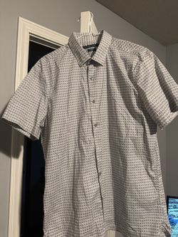 Perry Ellis Black Square Geometric Button Up Large