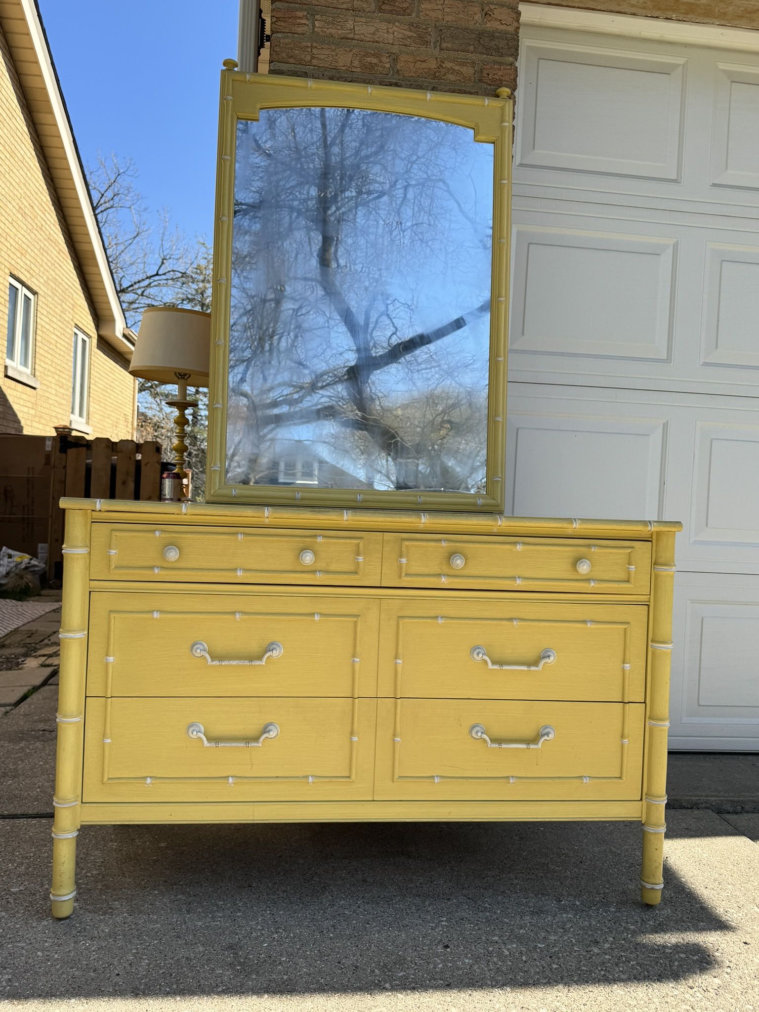 Vintage Thomasville Allegro Faux Bamboo Dresser with Mirror and Regular & Canopy Twin Headboard