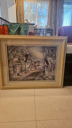 Framed Village Street Scene Art Print