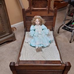Antique wooden doll Bed