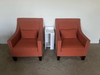 Orange Upholstered Accent Chairs with Nailhead Trim
