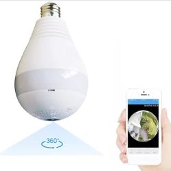 Smart Bulb Camera, 360 Degree Panoramic Light Camera,1080P Surveillance Security Camera Lamp with LED & Infrared Night Vision/Motion Detection 