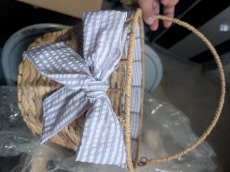 Basket with striped lavender bow