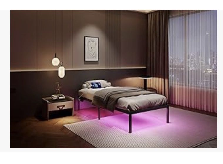 $55 Xl Twin Bed Frame Brand New In Box Multicolored Light Beneath Kid Guest, Temporary Long Slats Easy Amazon Pics And Mine