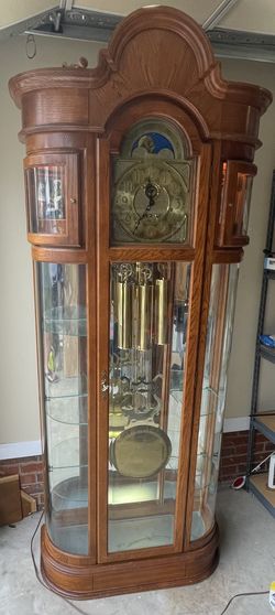 Ridgeway Triple Chime Weight Driven Glass Shelves Light Up Grandfather Clock
