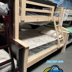 Twin Full White Wash Bunk Bed With Mattresses Colchones Nuevos 