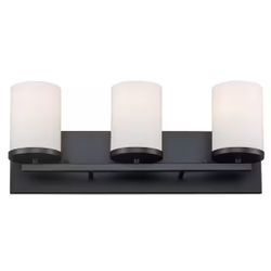 Bel Air Lighting 20 in. 3-Light Black Bathroom Vanity Light Fixture with Frosted Glass Shades