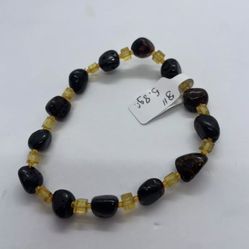 New Black Dark Red Bead Bracelet Natural Baltic Amber stretch Unisex 8” / 5.8gr
