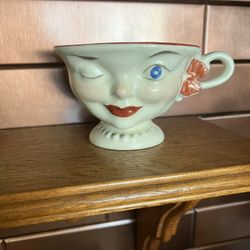 Vintage Staffordshire Winking Face Tea Cups, His And Hers