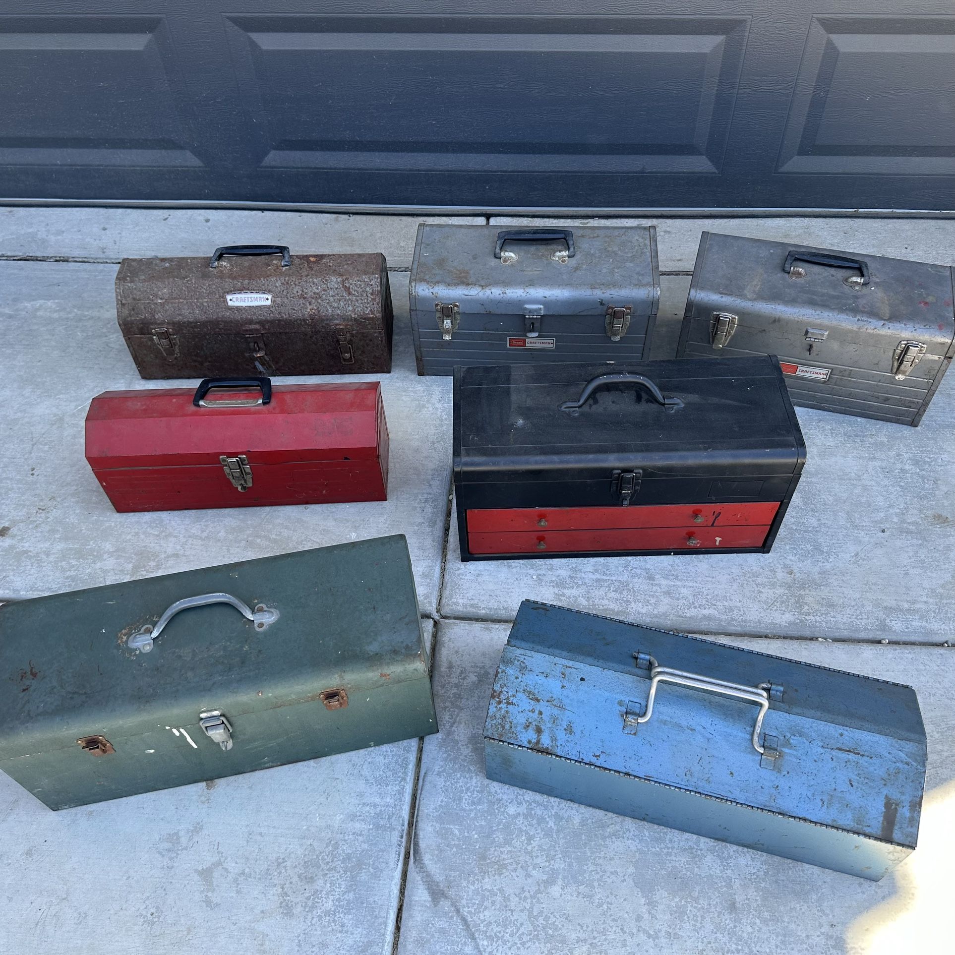 Lot Of 7 Metal Tool Boxes Craftsman And Others