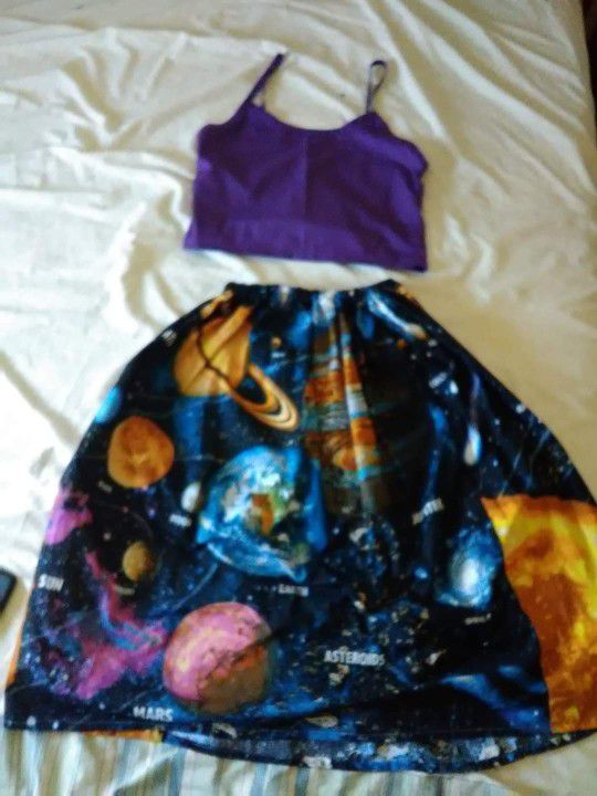 Purple Galaxy Two Piece Skirt Set
